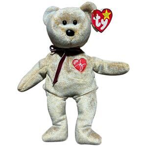 TY Signature Bear 1999 Beanie Baby Rare Golden Plush Collectible Tags